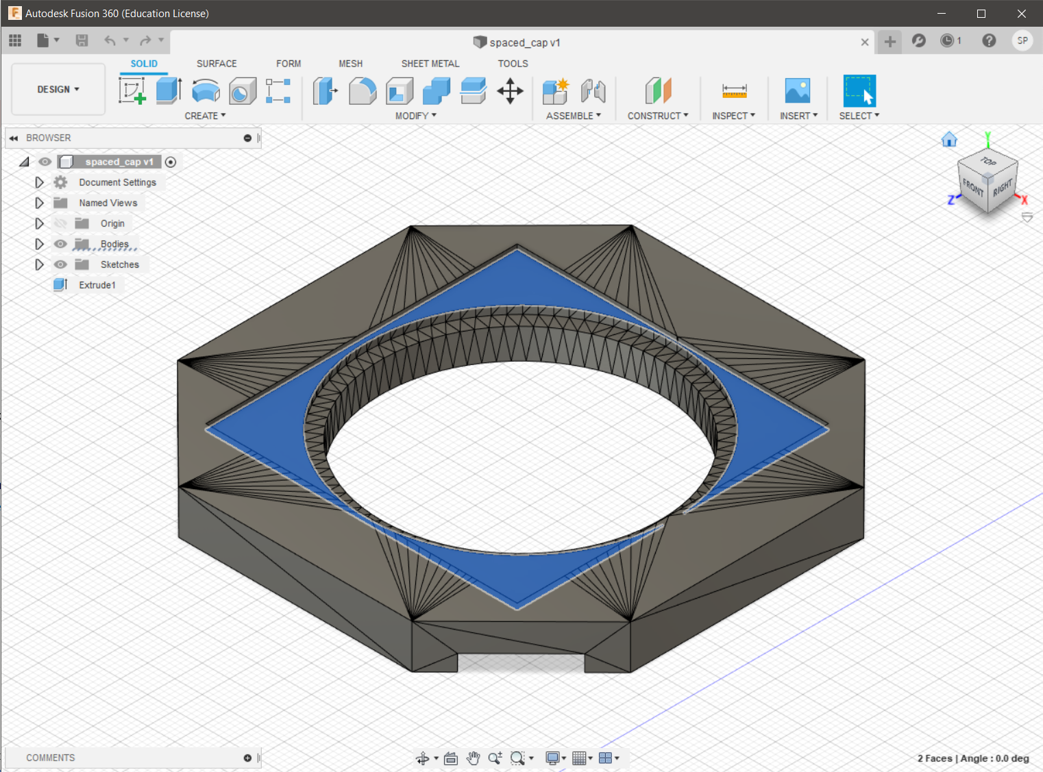 The first, simplest change in Fusion360. A great tool for designing but it isn't suited to edit complex meshes